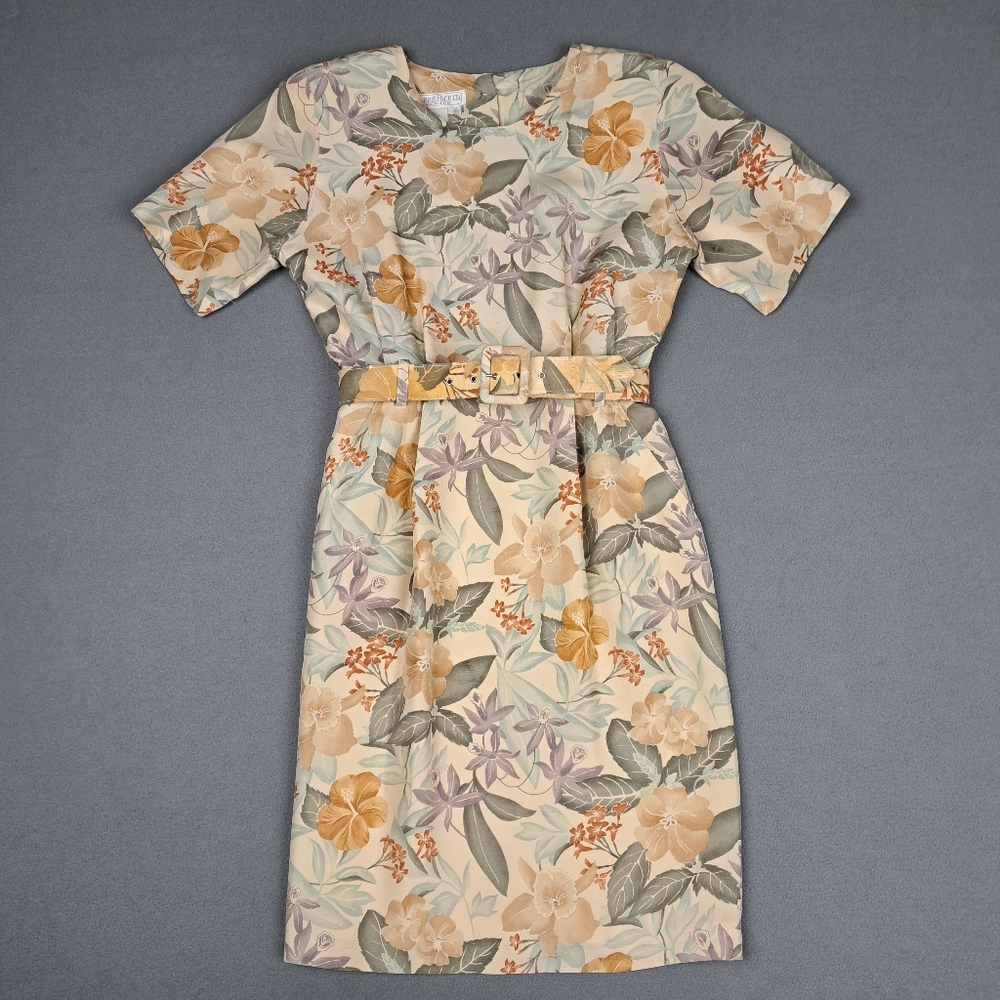Vintage Silk Dress Womens 6P Floral Print Neutral Tones Barrie Pace Prarie Wife‎ - Picture 14 of 14